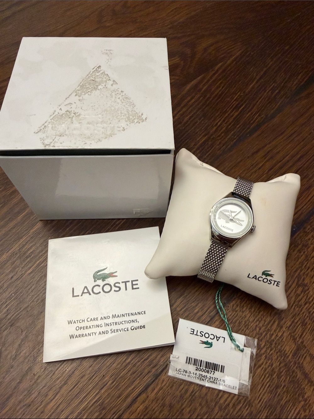 Lacoste Silver Mesh Bracelet Watch with White Dial